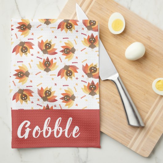 Gobble Gobble Turkey Pattern Erntedank Geschirrtuch (Viertel Falte)