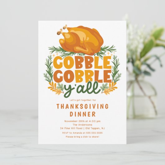Gobble Gobble Y'all Erntedank Einladung (Stehend Vorderseite)