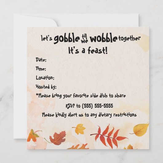 Gobble til we Wobble Einladung (Rückseite)