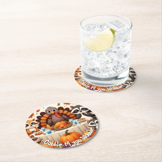 Gobble til we Wobble Runder Pappuntersetzer (Vor Ort)