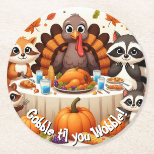 Gobble til we Wobble Runder Pappuntersetzer