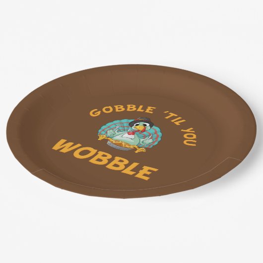 Gobble Til You Wobobobobobbeln Türkei Erntedank Pappteller (Schrägansicht)