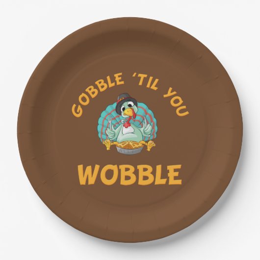 Gobble Til You Wobobobobobbeln Türkei Erntedank Pappteller (Vorderseite)