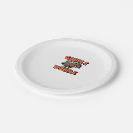 Gobble Till You Wobble � Funny Turkey Cartoon Clas Pappteller (Schrägansicht)