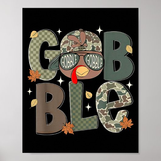 Gobble Turkey Camo Hat Thanksgiving Boys Youth Kid Poster (Vorne)
