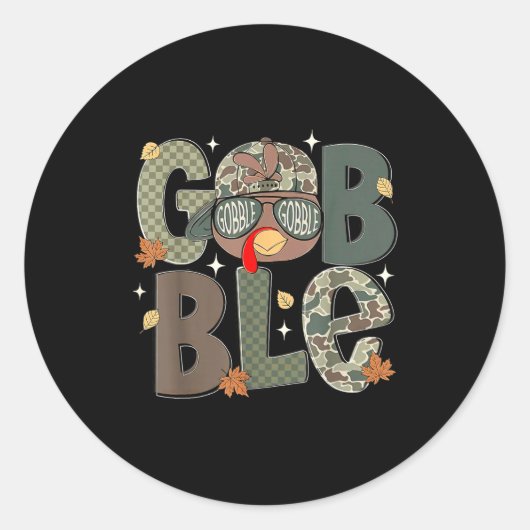Gobble Turkey Camo Hat Thanksgiving Boys Youth Kid Runder Aufkleber (Vorderseite)