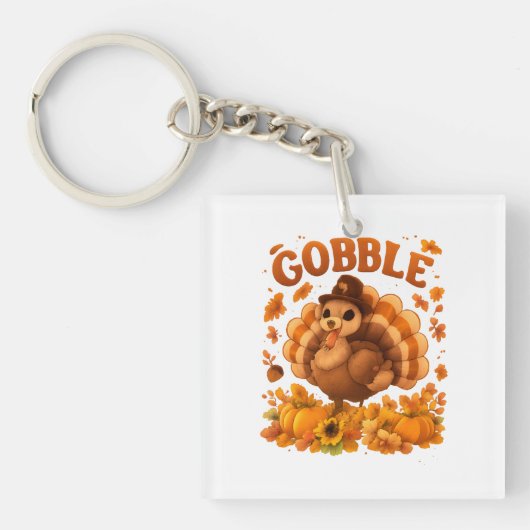 Gobble Turkey Cute Thanksgiving Fall Quote Schlüsselanhänger (Vorderseite)