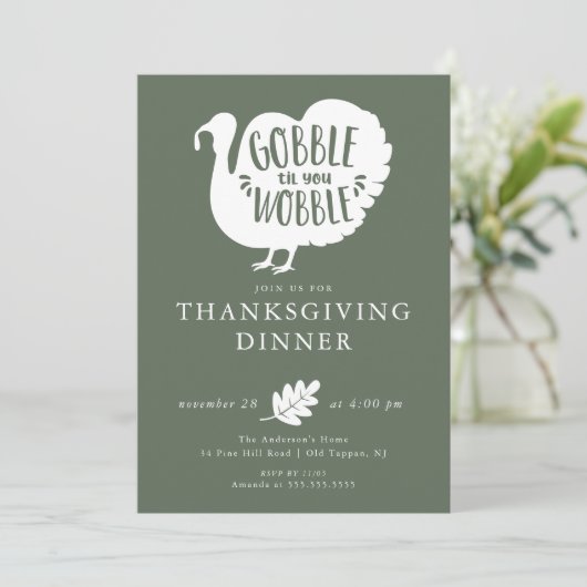 Gobble Wobble Turkey Thanksgiving Einladung (Stehend Vorderseite)