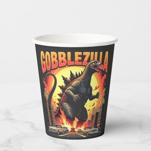 Gobblezilla Spooky Türkei Erntedank Gobble Pappbecher (Vorderseite)