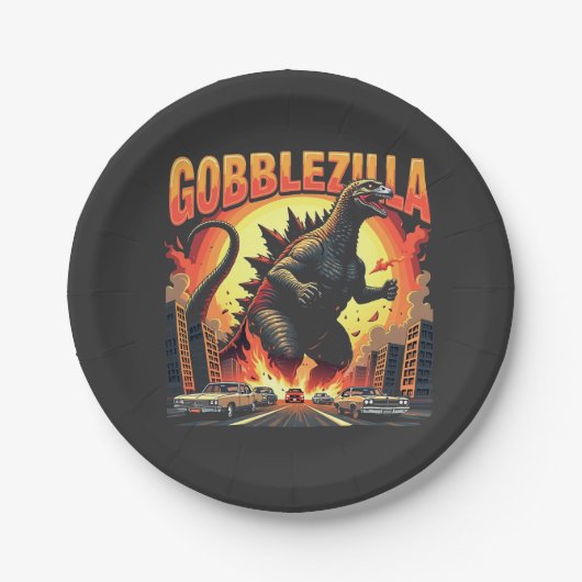 Gobblezilla Spooky Türkei Erntedank Gobble Pappteller (Vorderseite)