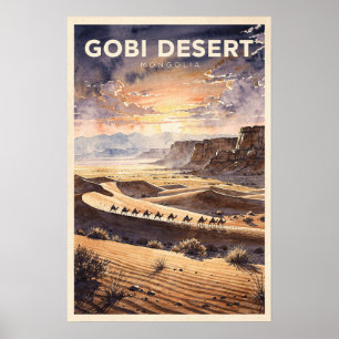 Gobi-Wüste Mongolei Vintage-Reise Poster