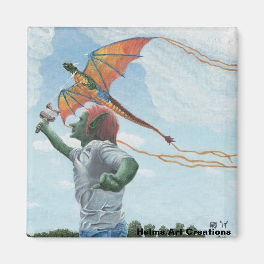 Goblin Flying Dragon Kite Fantasy Joy Magnet (Vorne)