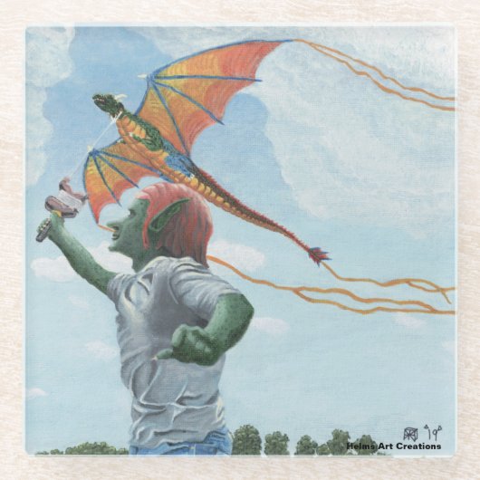 Goblin Flying Dragon Kite Glass Untersetzer (Vorderseite)