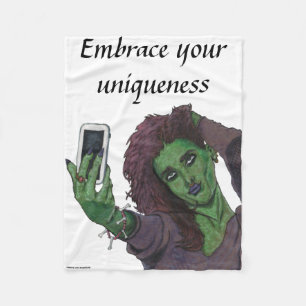 Goblin Girl Phone Selfie Fantasy Fleece Blanket