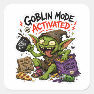 Goblin-Modus Aktiviert Lustiger Chaos-Aufkleber Quadratischer Aufkleber