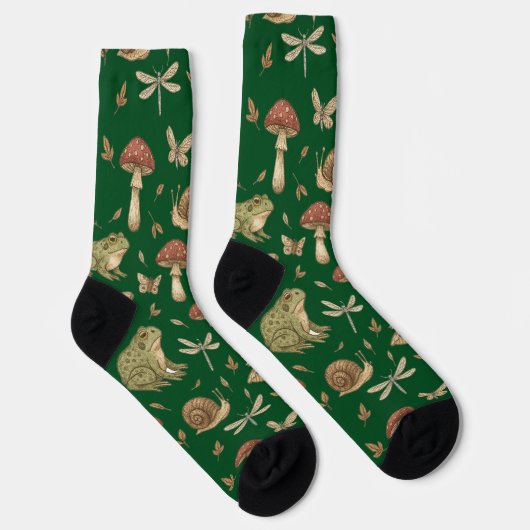 Goblincore Mushroom Frog Snail Dragonfly Pattern Socken (Rechts)