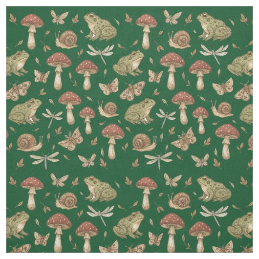 Goblincore Mushroom Frog Snail Dragonfly Pattern Stoff (Muster)