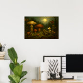 Goblincore Mushrooms, Snails & Frog In Moonlight Poster (Heimbüro)