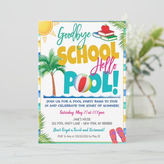 Gobye School Hello Pool Party Einladung (Stehend Vorderseite)