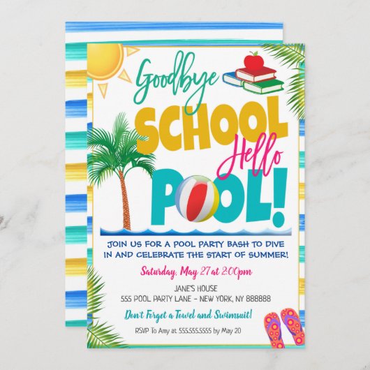 Gobye School Hello Pool Party Einladung (Vorne/Hinten)