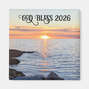 God Bless 2026 Neujahrs-Goldsonnenuntergang-Foto Magnet