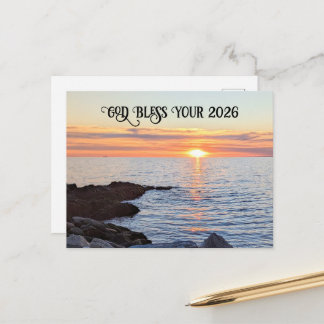 God Bless 2026 New Year Golden Sunset Photo Feiertagspostkarte