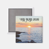 God Bless 2026 New Year Golden Sunset Photo Magnet (Vorderseite/Rückseite)