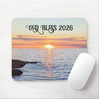 God Bless 2026 New Year Golden Sunset Photo Mousepad