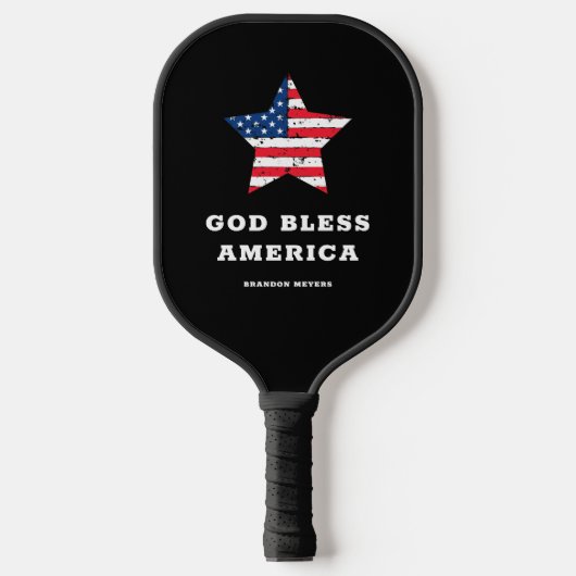 God Bless America | American Flag Star and Name Pickleball Schläger (Vorderseite)