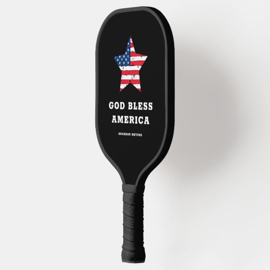 God Bless America | American Flag Star and Name Pickleball Schläger (Links)
