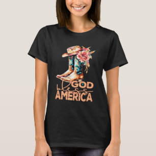God Bless America Cowgirl Stiefel & Florale Swags T-Shirt