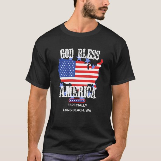 God Bless America Especially Long Beach WA US Stat T-Shirt (Vorderseite)