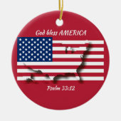 GOD BLESS AMERICA Flag Custom Scripting RED Keramik Ornament (Vorne)