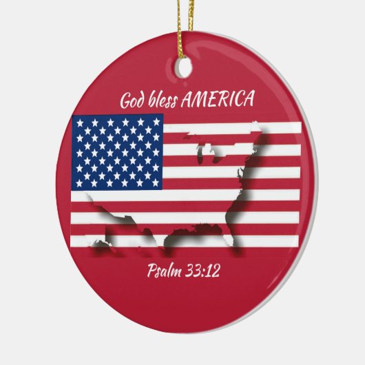 GOD BLESS AMERICA Flag Custom Scripting RED Keramik Ornament (Links)