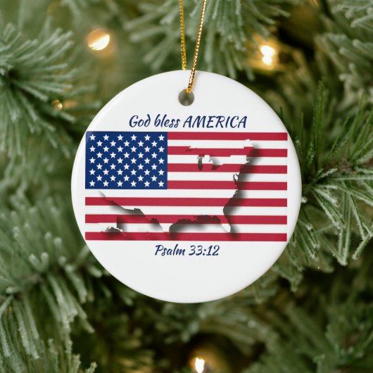 GOD BLESS AMERICA Flag Custom Scripting WHITE Keramik Ornament (Baum)
