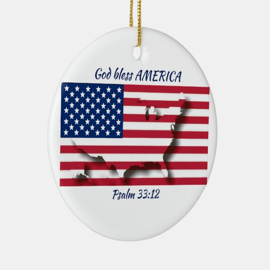 GOD BLESS AMERICA Flag Custom Scripting WHITE Keramik Ornament (Rechts)