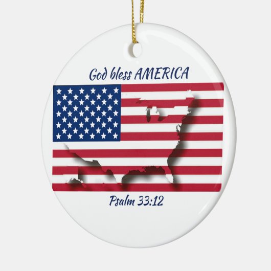 GOD BLESS AMERICA Flag Custom Scripting WHITE Keramik Ornament (Links)