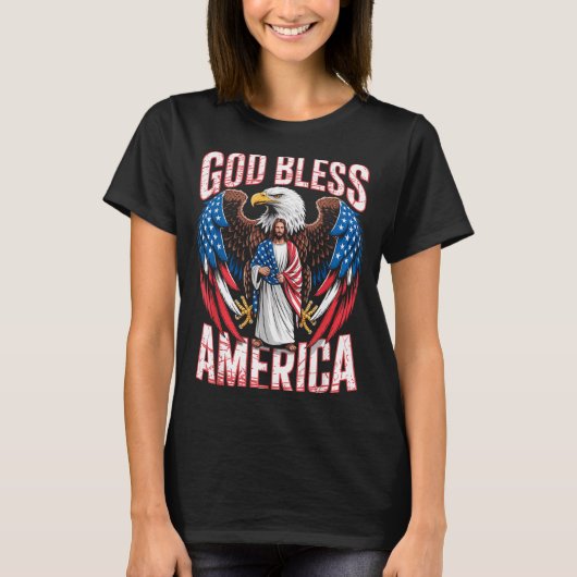 God Bless America Flag Jesus Christian Eagle Patri T-Shirt (Vorderseite)