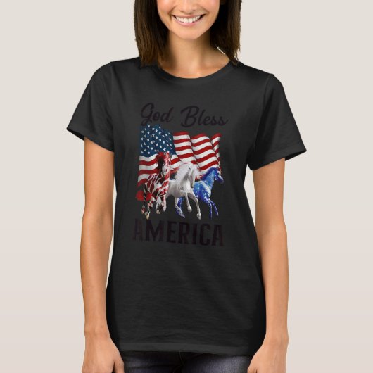 God Bless America Horses Flag Fourth Of July T-Shirt (Vorderseite)