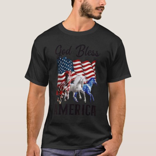 God Bless America Horses Flag Fourth Of July T-Shirt (Vorderseite)