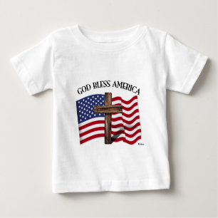 GOD BLESS AMERICA mit robustem Kreuz und US-Flagge Baby T-shirt