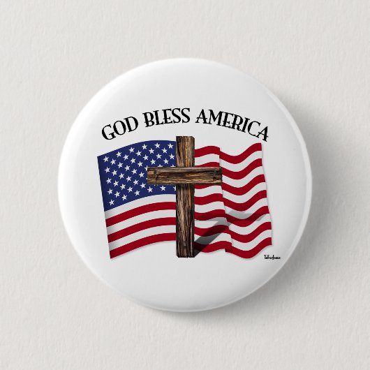 GOD BLESS AMERICA mit robustem Kreuz und US-Flagge Button (Vorderseite)