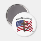 GOD BLESS AMERICA mit robustem Kreuz und US-Flagge Magnet (Vorderseite/Rückseite)