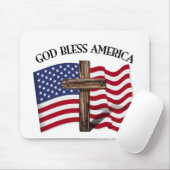 GOD BLESS AMERICA mit robustem Kreuz und US-Flagge Mousepad (Mit Mouse)