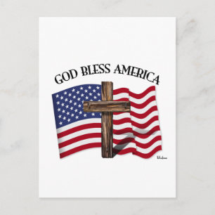 GOD BLESS AMERICA mit robustem Kreuz und US-Flagge Postkarte