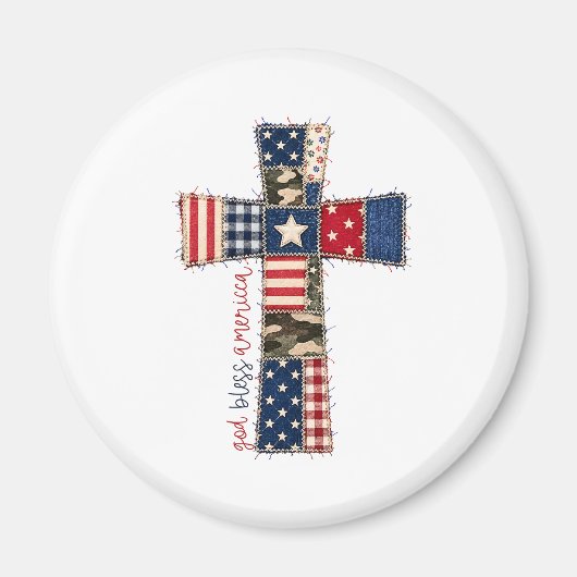 God Bless America Patchwork Kreuz Magnet (Vorne)