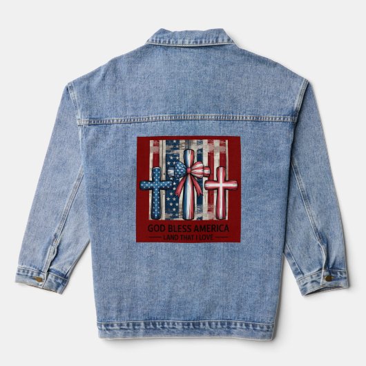 God Bless America Patriotic Cross Denim Jacket Jeansjacke (Rückseite)