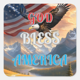GOD BLESS AMERICA QUADRATISCHER AUFKLEBER