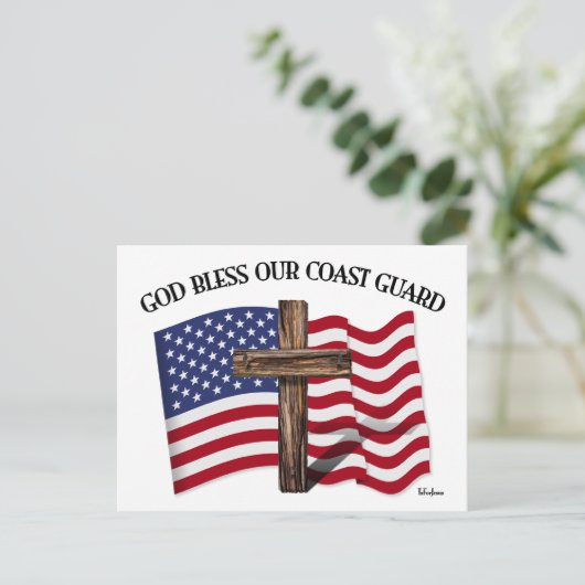 GOD BLESS COAST GUARD mit robustem Kreuz und US-Fl Postkarte (Stehend Vorderseite)