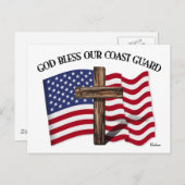 GOD BLESS COAST GUARD mit robustem Kreuz und US-Fl Postkarte (Vorne/Hinten)